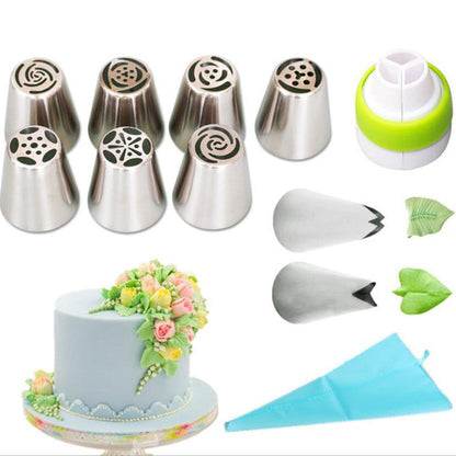11-piece Russian tulip icing piping nozzles and pastry leaf tips for cupcake and cake decorating