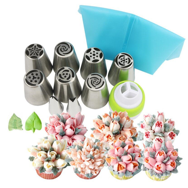 11-piece Russian tulip icing piping nozzles and pastry leaf tips for cupcake and cake decorating
