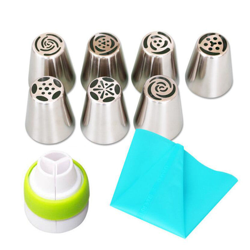 11-piece Russian tulip icing piping nozzles and pastry leaf tips for cupcake and cake decorating