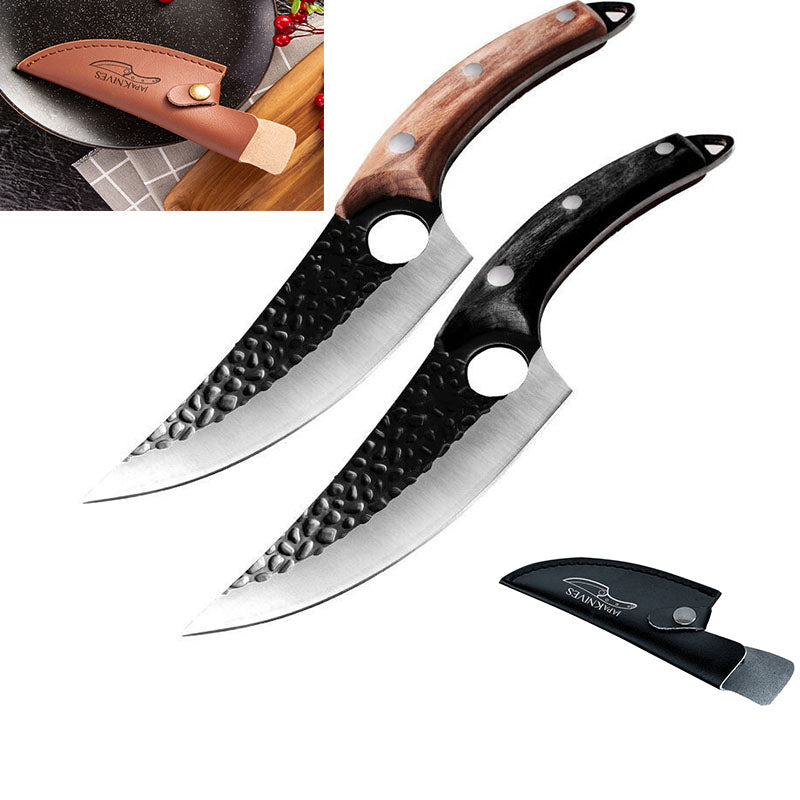 Small scimitar meat boning and skinning knife for slaughter cutting and pig butchering
