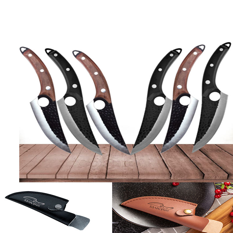 Small scimitar butcher knife for slaughter cutting, meat boning, skinning, and pig processing
