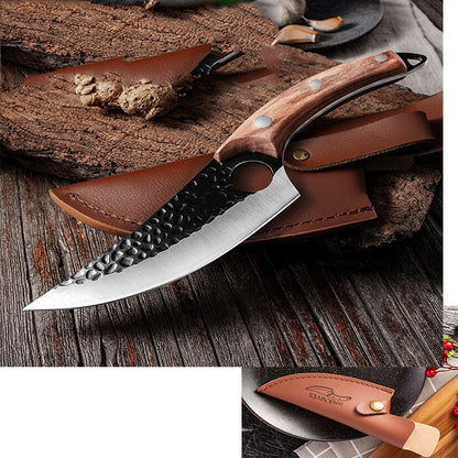 Small scimitar meat boning and skinning knife for slaughtering and butchering pigs