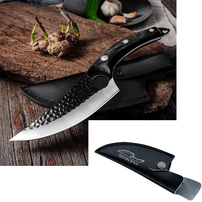 Small scimitar meat boning and skinning knife for slaughter and butcher cutting pigs