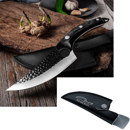 Small scimitar meat boning and skinning knife for slaughter and butcher cutting pigs