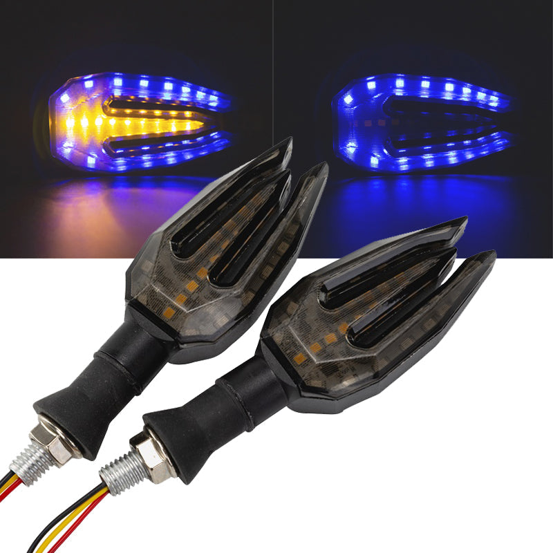 Motorcycle LED turn signal retro indicator light, modified design, black housing and amber lens