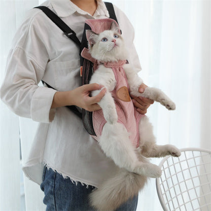 Portable cat backpack for spring outings, lightweight pet carrier with breathable mesh windows