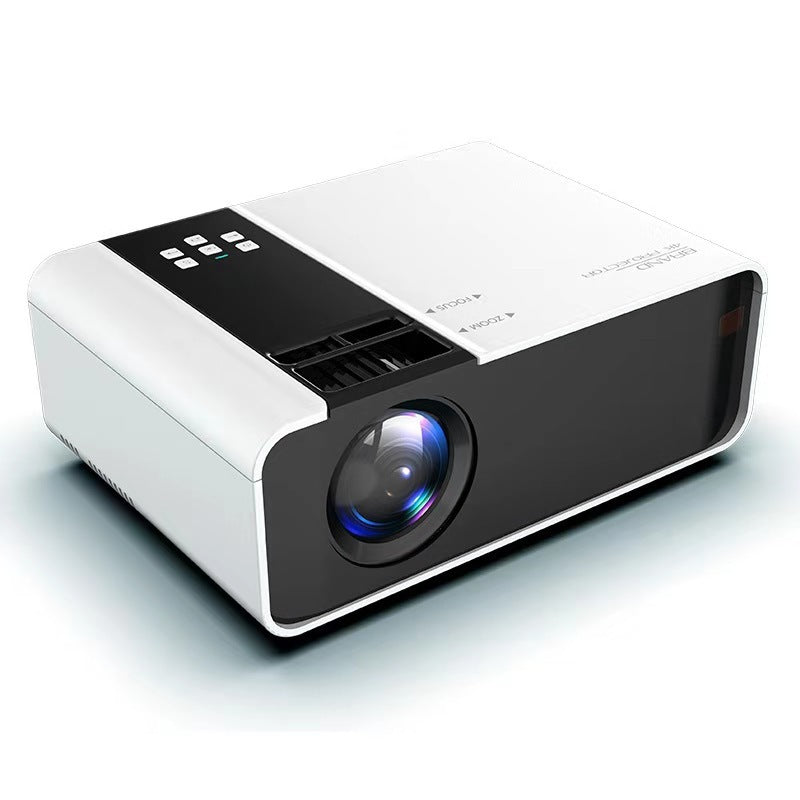 HD home wireless projector displaying a bright image on a wall with compact design and wireless connectivity