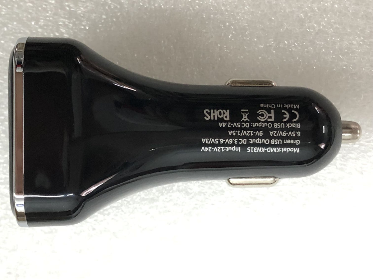 Car charger with digital display by My Store, shown with USB charging ports and vehicle power adapter