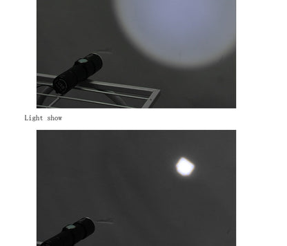 Mini waterproof rechargeable LED flashlight with USB charging, compact black design