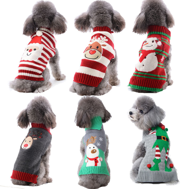Small Christmas dog clothes with festive pompom detail for pets