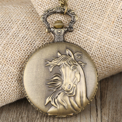 Quartz pocket watch on display, featuring a classic round case and analog clock face