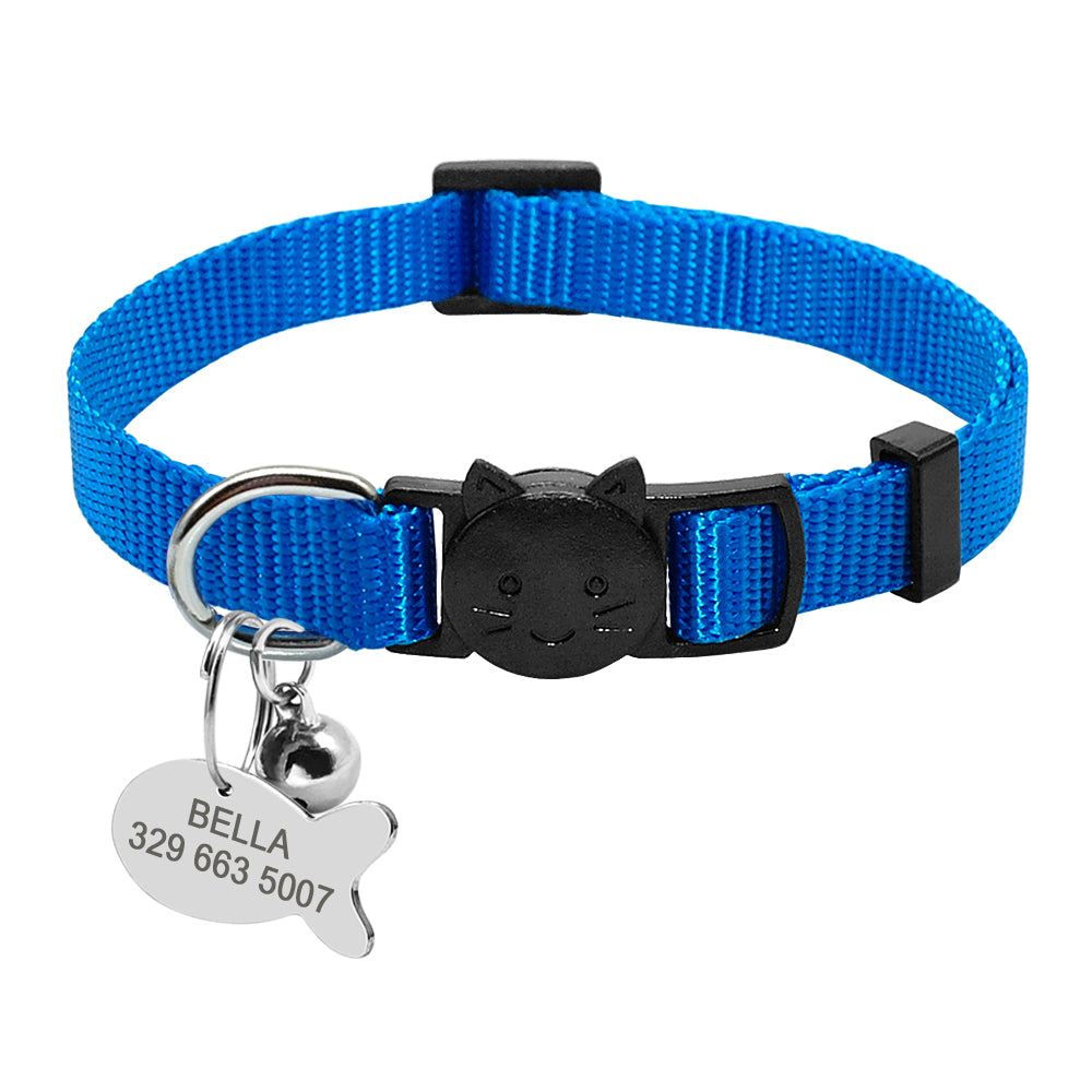 Personalized safety breakaway nylon cat collar with quick release and ID tag set