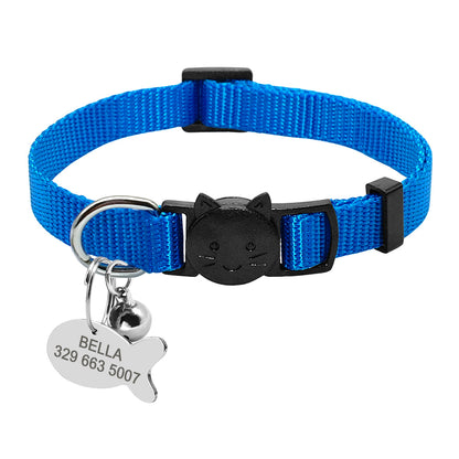 Personalized safety breakaway nylon cat collar with quick release and ID tag set