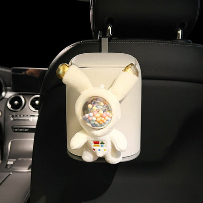 Cute astronaut car trash can in white with astronaut character design, compact hanging bin for vehicle interiors