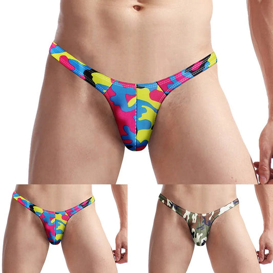 Men's color-printing swimming material small T-back swimsuit