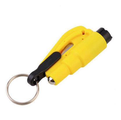 Mini emergency safety hammer keychain with compact black handle and metal hammer head