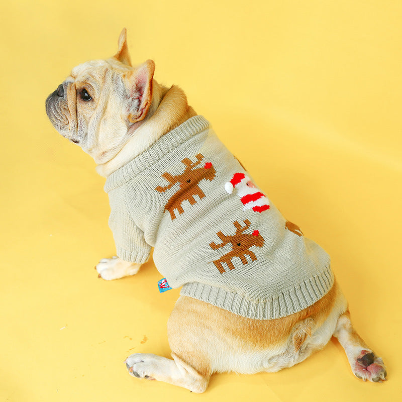 Pet Christmas sweater with festive holiday pattern, shown on a pet mannequin