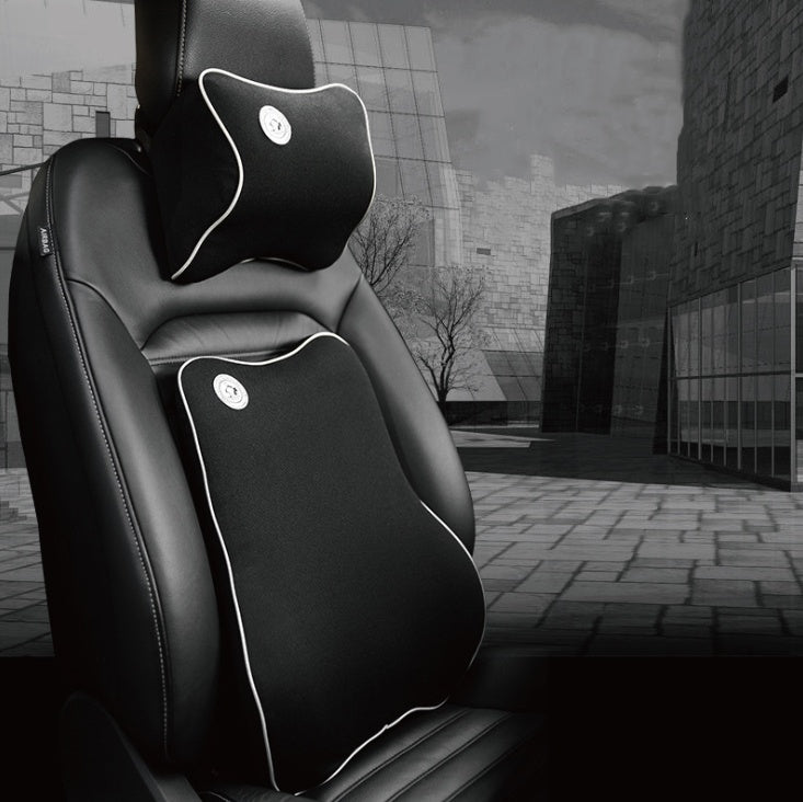 Car memory foam cushion in black, contoured seat support for vehicle interiors