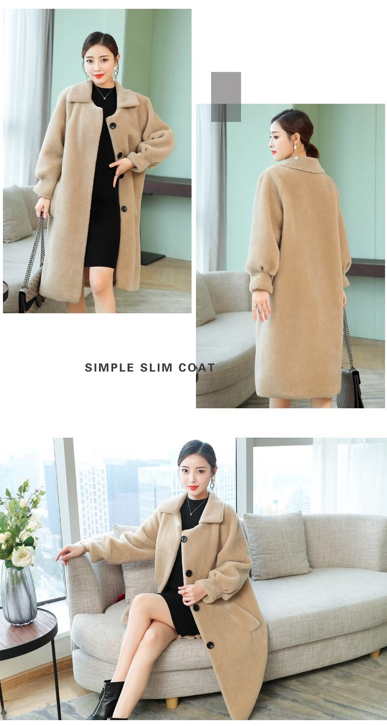 Women's loose sheep shearing fur coat in a new style, shown in a soft textured finish