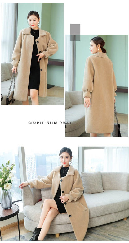 Women's loose sheep shearing fur coat in a new style, shown in a soft textured finish