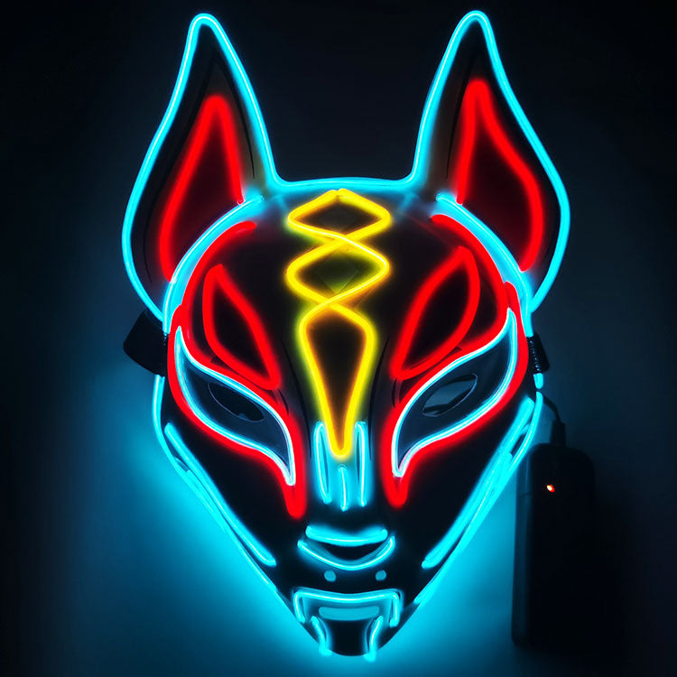 Glowing Demon Slayer cat face mask for women, cold light fox mask for masquerade cosplay and Halloween décor