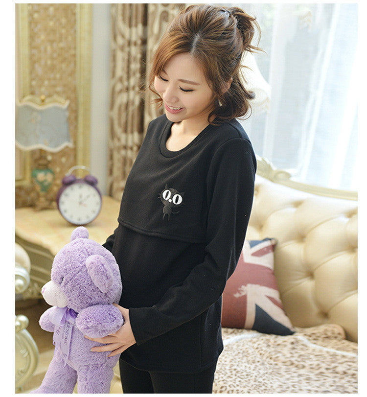 Maternity thermal underwear set by My Store, soft long-sleeve top and leggings for pregnancy comfort