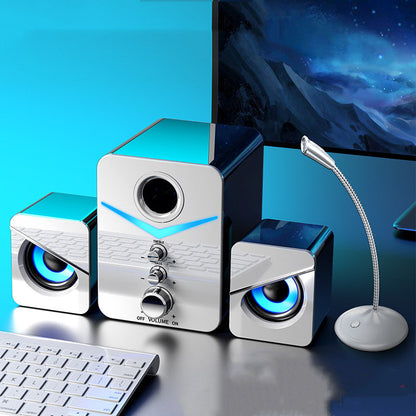 Universal small computer audio speaker for desktop and notebook use, compact black design