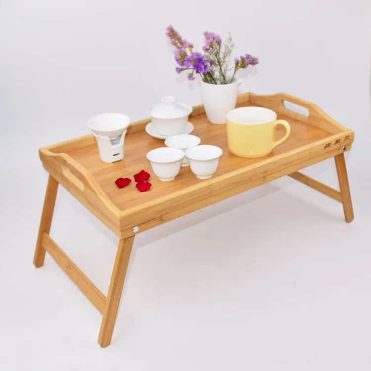 Bamboo folding breakfast tray with feet, portable serving table from BACKUPMYFILESNOW.COM® with adjustable legs and smooth surface