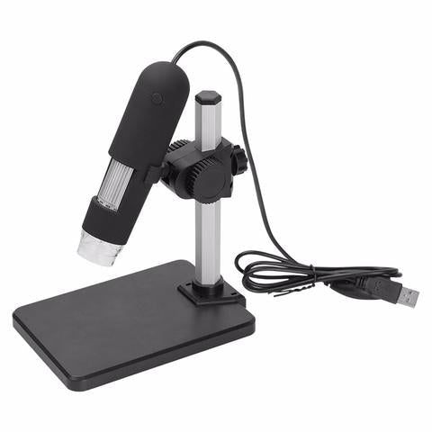 USB microscope camera with compact digital lens and adjustable stand for close-up viewing