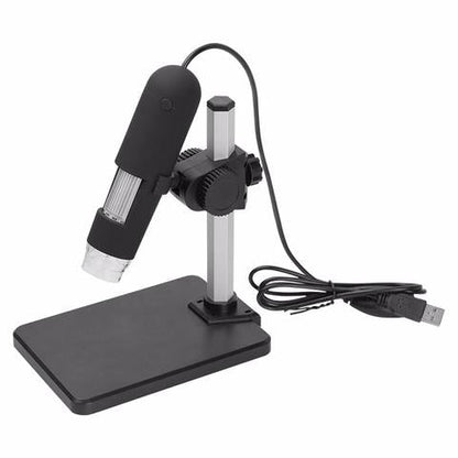 USB microscope camera with compact digital lens and adjustable stand for close-up viewing