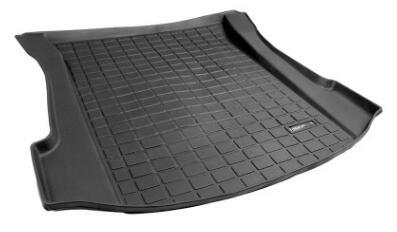Black TPE trunk pad for vehicle cargo area, custom-fit floor liner with raised edges