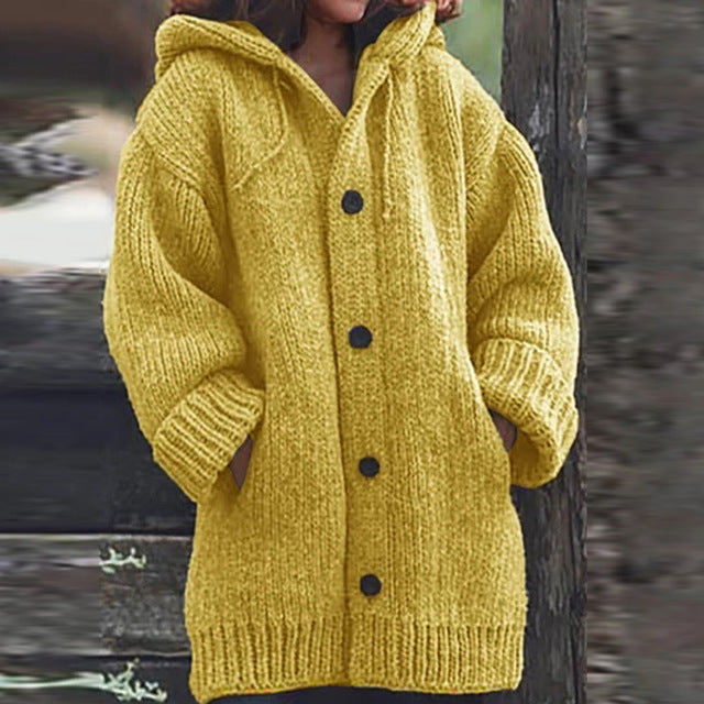 Warm sweater coat in a soft knit design, front view