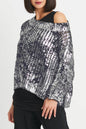 Cotton Metallic Crochet Boatneck Sweater - Lava/Silver