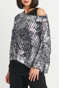 Cotton Metallic Crochet Boatneck Sweater - Manatee/Silver