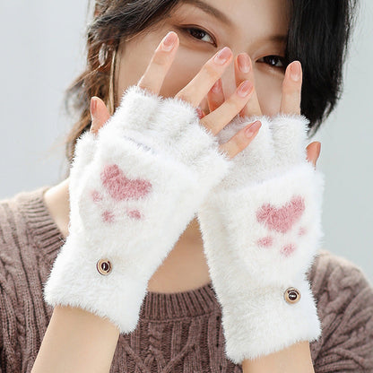 Half-finger knitted warm cat-claw gloves with exposed fingertips and cozy textured fabric