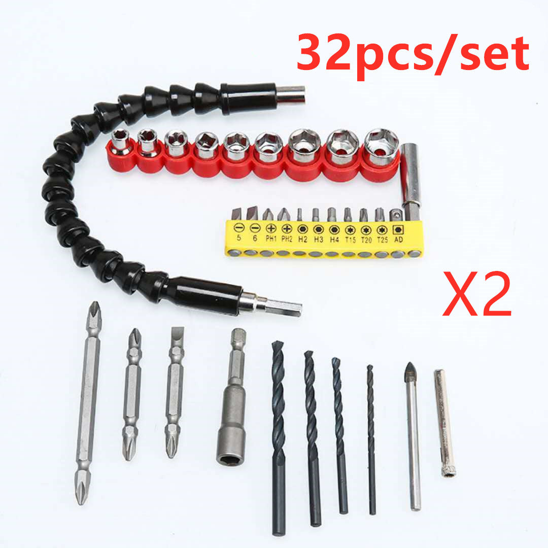 Flexible shaft drill bit holder for cordless drill, black and silver tool accessory