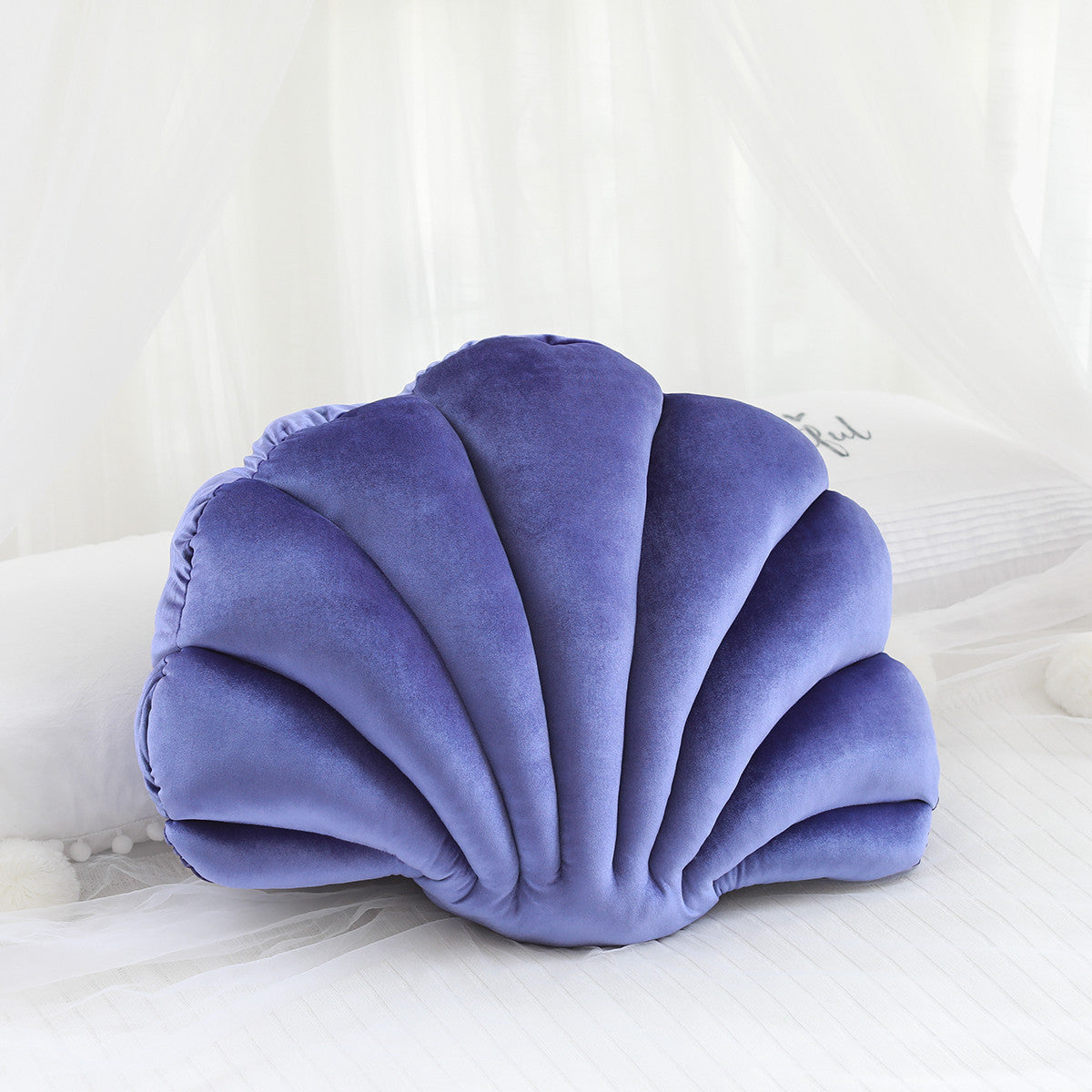 Shell-shaped simulation pillow cushion doll nap pillow in soft beige fabric, front view