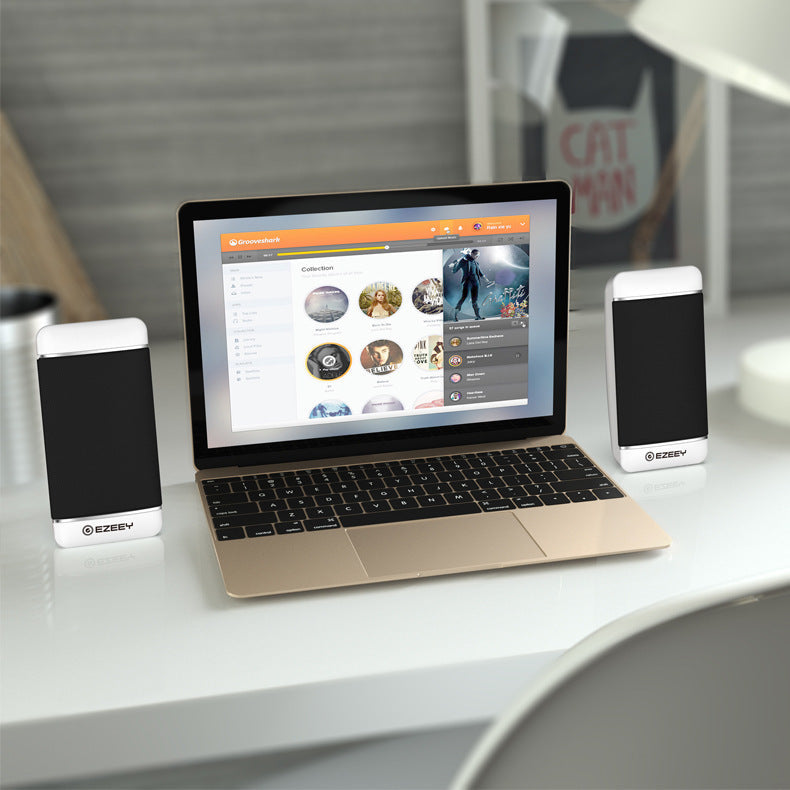 New laptop speakers by My Store, compact black speaker pair for computer audio setup