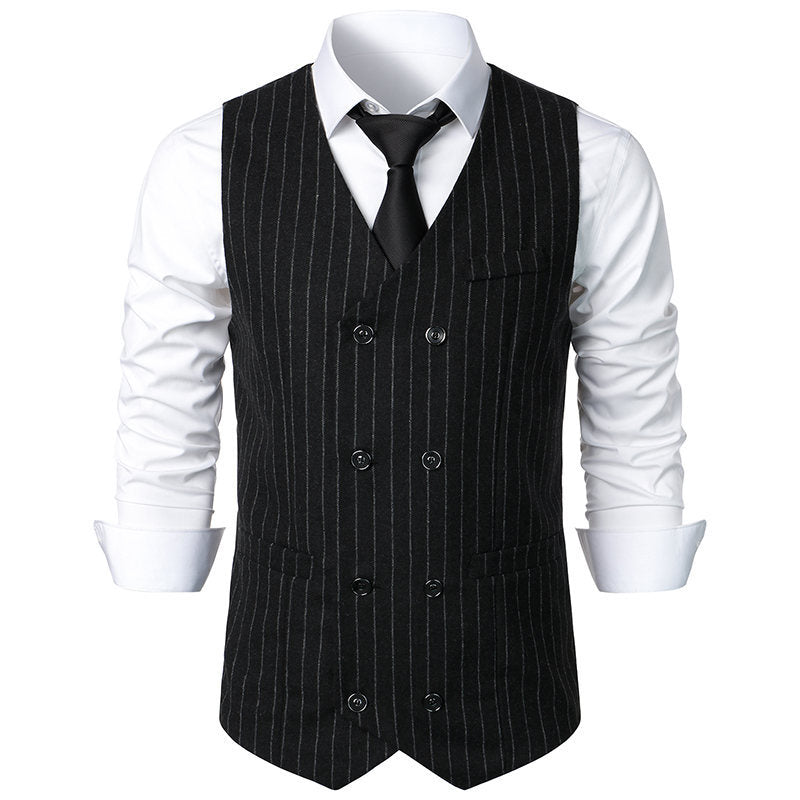 Men's retro casual double-breasted striped vest in a classic tailored style