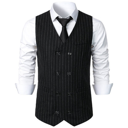 Men's retro casual double-breasted striped vest in a classic tailored style