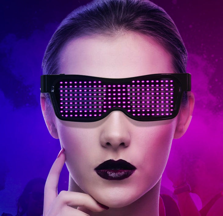 Multicolor party LED glasses with dynamic flashing lights in vibrant colors