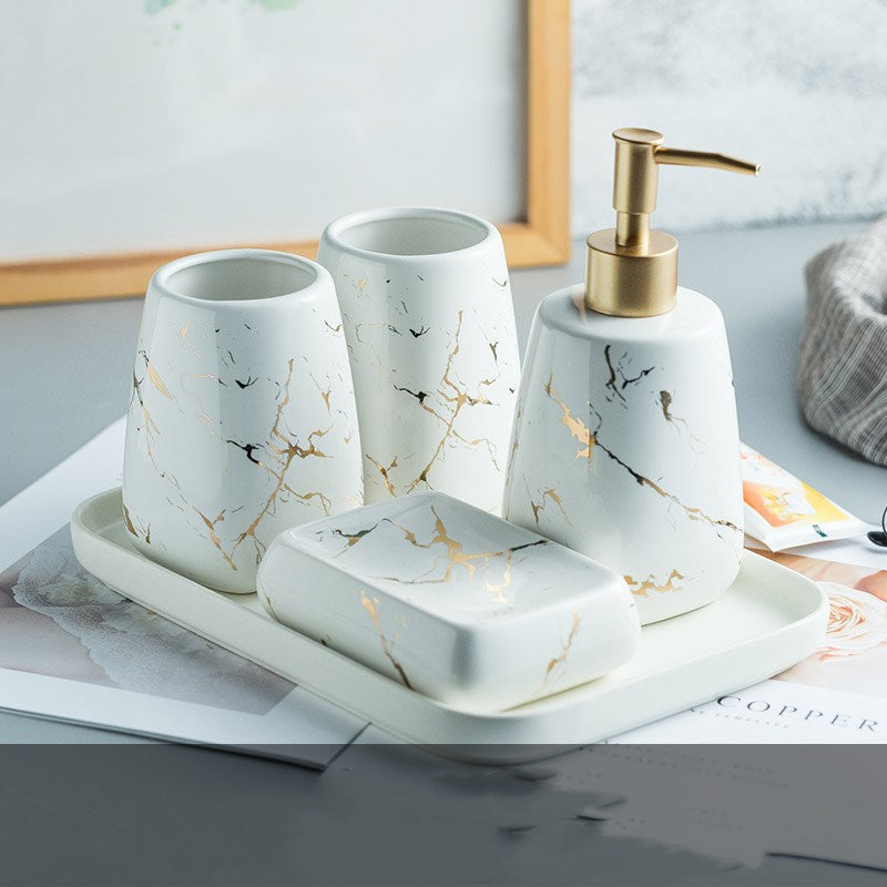 Bathroom wash set by My Store with coordinated sink accessories for a clean, organized bathroom countertop