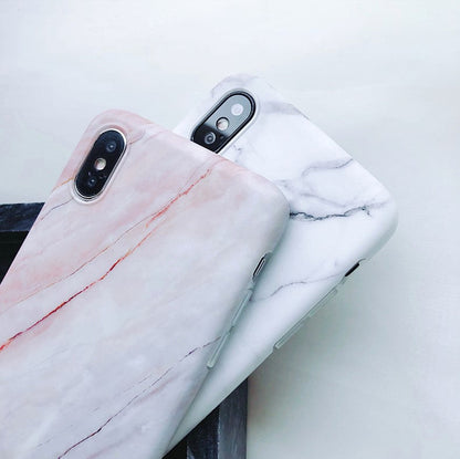 Marble silicone phone case compatible with Apple iPhone 6, 7, 8, X, XR, XS, and Plus models