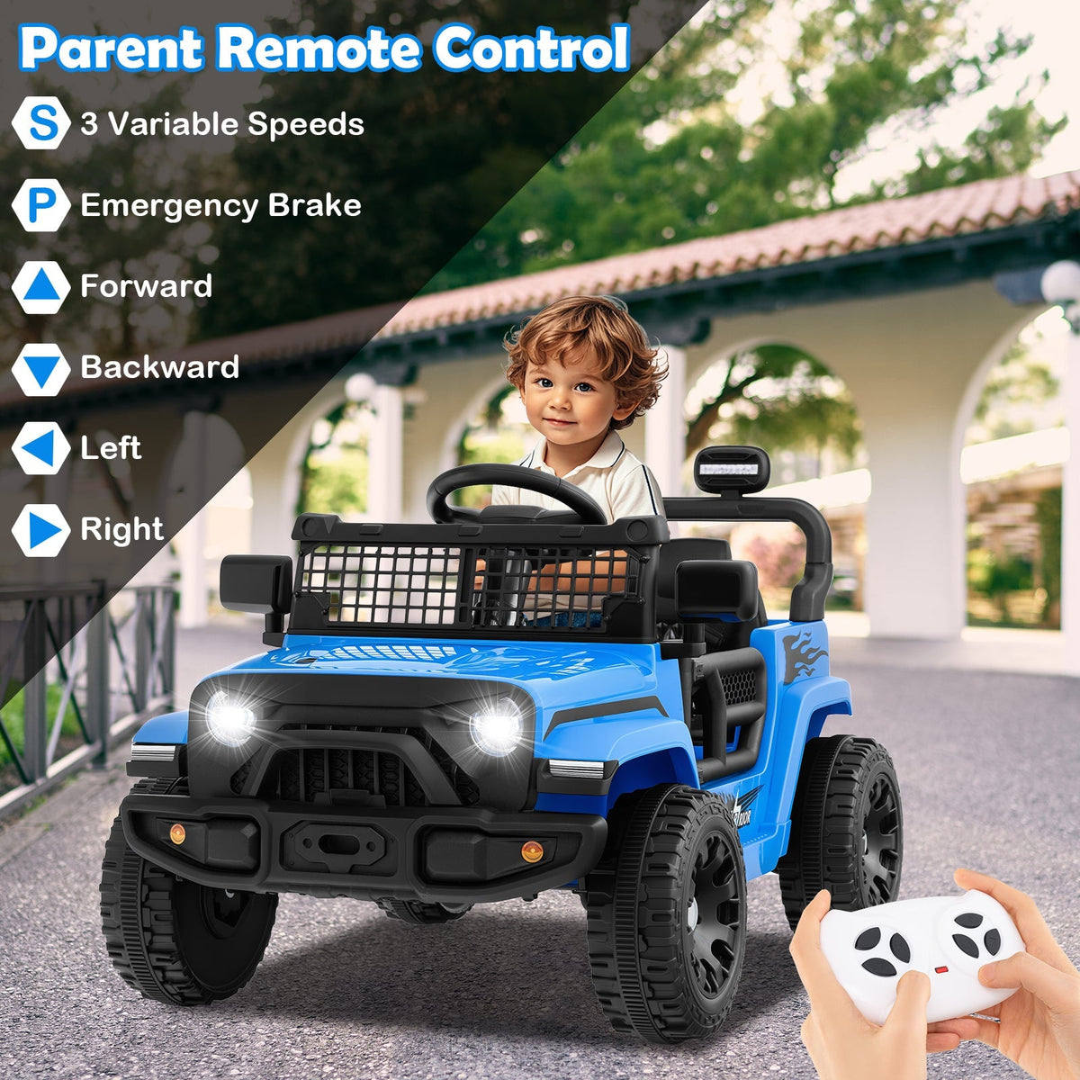 12V kids ride-on truck by GBruno Store with battery-powered electric vehicle, featuring realistic design and durable construction.