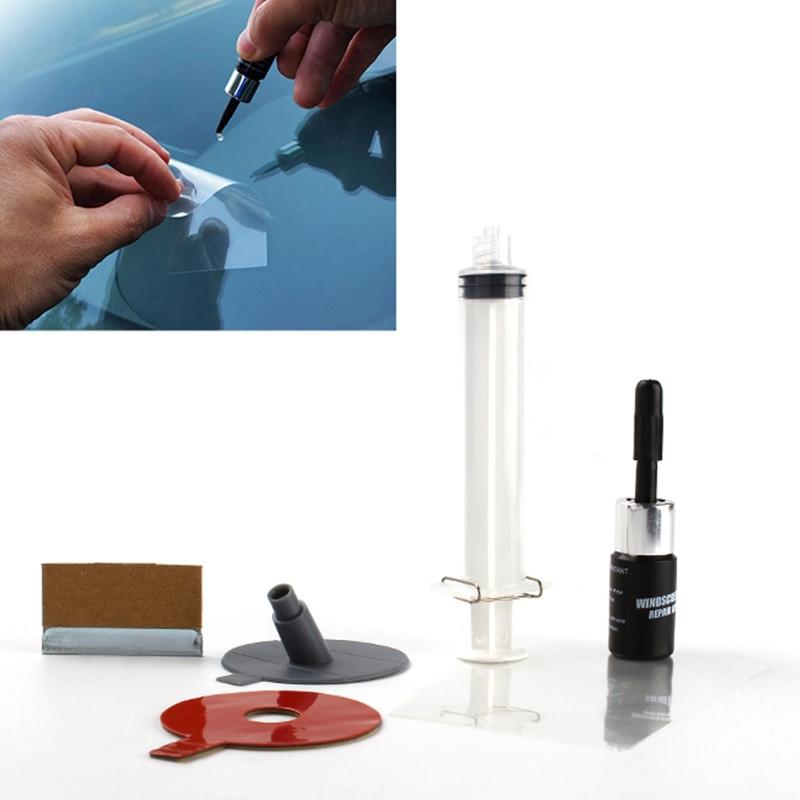 DIY car windshield repair kit with resin injector, repair tools, and accessories in a compact case