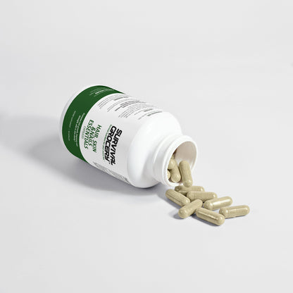 Survival Grocery® Hair, Skin, and Nails Essentials vitamins and minerals supplement bottle with label showing product details.