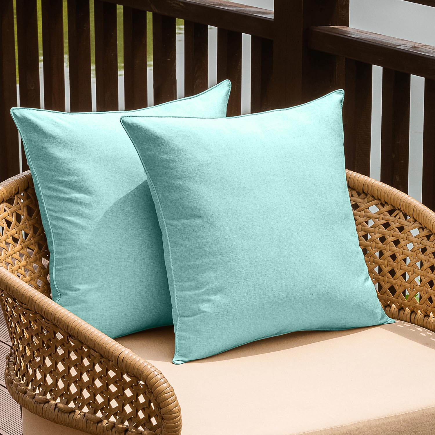 NiNi ALL Outdoor Waterproof Throw Pillow Covers Set of 2 Decorative Farmhouse Garden Pillowcase Solid Cushion Cases for Patio Tent Couch 16x16 inch Lake Blue