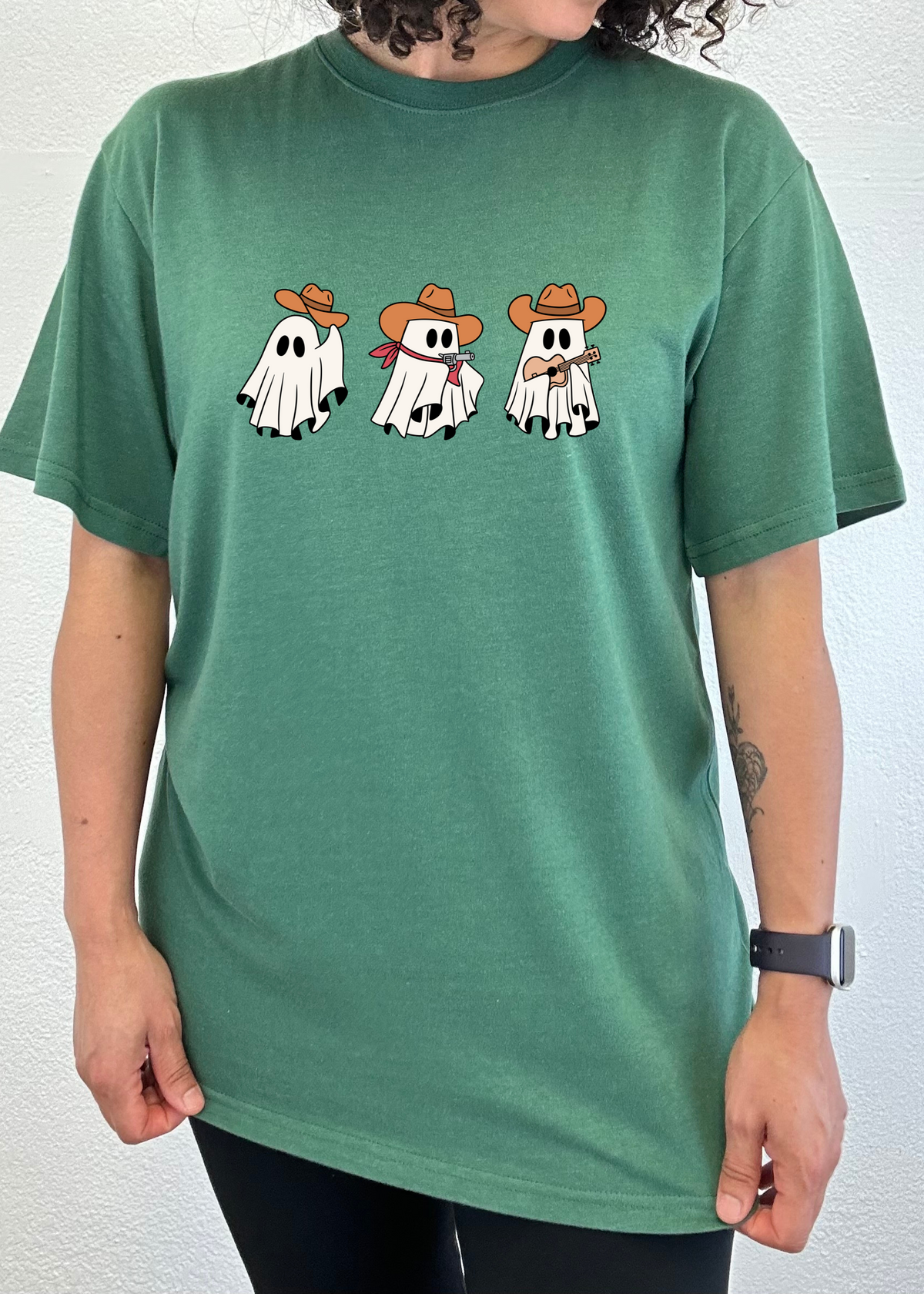 Spun Bamboo men's cowboy ghosts graphic T-shirt with short sleeves, featuring a printed ghost design on organic bamboo viscose cotton fabric.