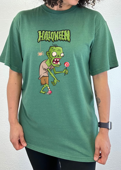 Men's Halloween Green Monster T-shirt by Spun Bamboo, unisex short sleeve graphic tee made from bamboo viscose and organic cotton.