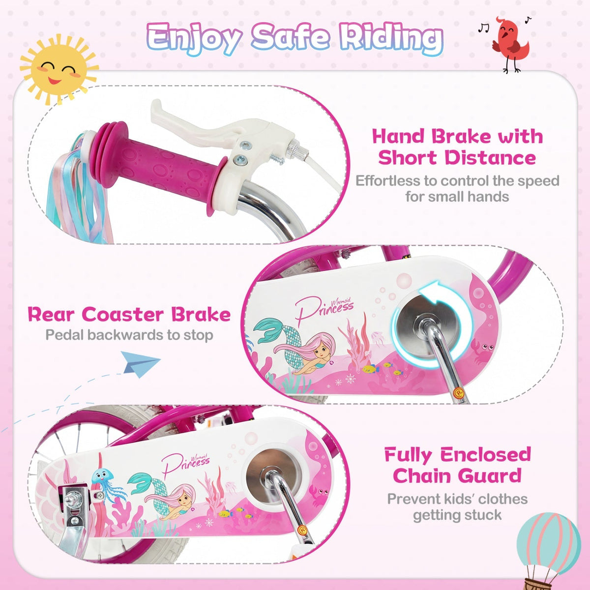 Pink 18-inch kids bike with training wheels and front basket, GBruno Store, suitable for young children learning to ride.